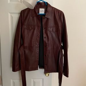 Burgundy Leather Shirt Jacket